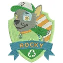 Rocky 2 embroidery design featuring a playful pup from Paw Patrol, ideal for stitching on t-shirts and tote bags.