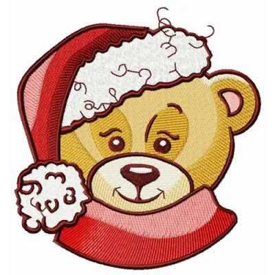 Adorable bear wearing a Santa hat embroidery design, perfect for holiday stitching projects.
