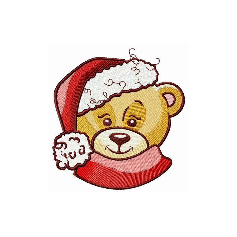 Adorable bear wearing a Santa hat embroidery design, perfect for holiday stitching projects.