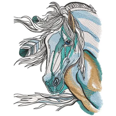 Dreamy sad horse embroidery design showcasing a detailed stitched motif of a horse in soft colors.