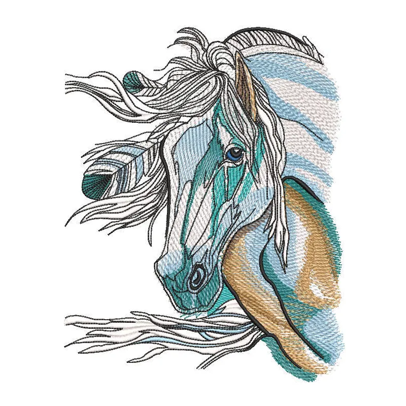 Dreamy sad horse embroidery design showcasing a detailed stitched motif of a horse in soft colors.