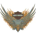 Harley Davidson flamed eagle embroidery design showcasing intricate details, ideal for motorcycle-themed projects.