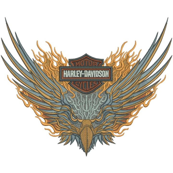 Harley Davidson flamed eagle embroidery design - Embroidery Design