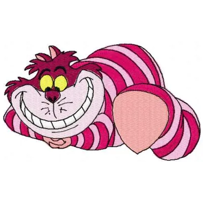 Cheshire Cat 15 embroidery design featuring the whimsical character from Alice in Wonderland, perfect for creative projects.