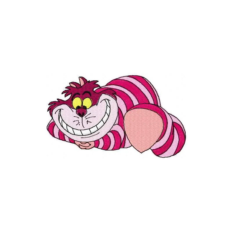 Cheshire Cat 15 embroidery design featuring the whimsical character from Alice in Wonderland, perfect for creative projects.