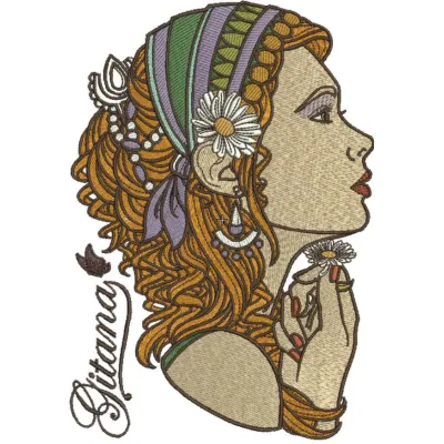 Gitana embroidery design showcasing intricate floral motifs, ideal for girls' clothing and accessories.