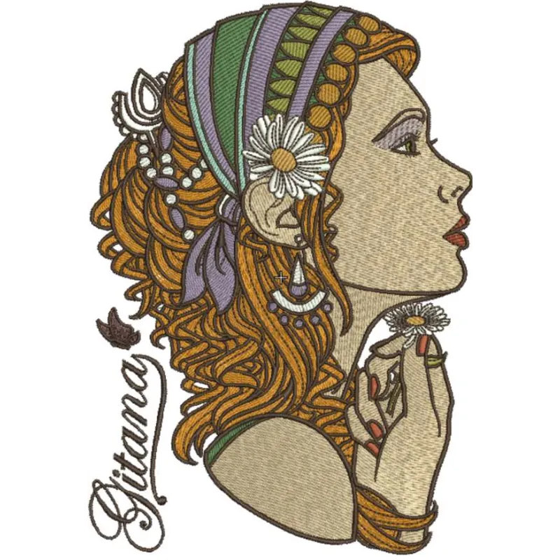 Gitana embroidery design showcasing intricate floral motifs, ideal for girls' clothing and accessories.