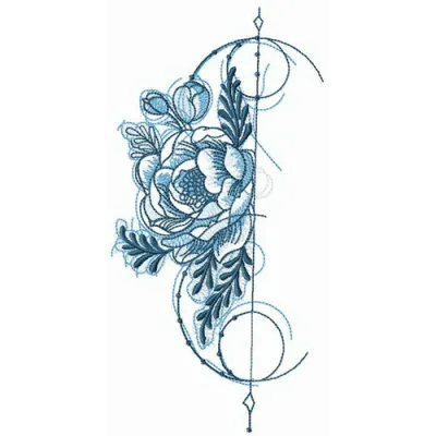 Preview of a stunning peony embroidery design for floral decorations, showcasing intricate stitching patterns.