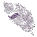 Embroidery design featuring a feather adorned with floral and geometric patterns, ideal for various stitched projects.