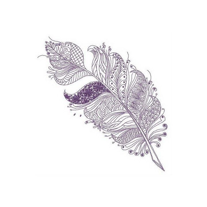 Feather with floral and geometric pattern embroidery design - Embroidery Design