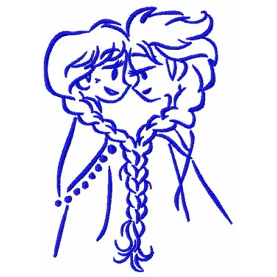 Embroidery design preview showcasing a sketch of the Frozen sisters, perfect for creative stitching projects.