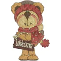 Teddy welcome embroidery design featuring a cheerful teddy bear, perfect for welcoming home decor projects.