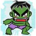 Chibi Incredible Hulk embroidery design preview for creative stitching projects on apparel and accessories.