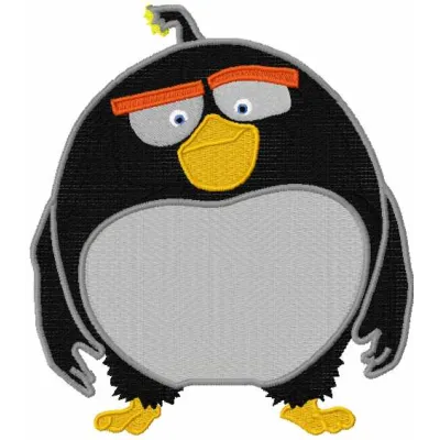 Black bird embroidery design from the Angry Birds collection, showcasing a detailed stitched motif for creative projects.