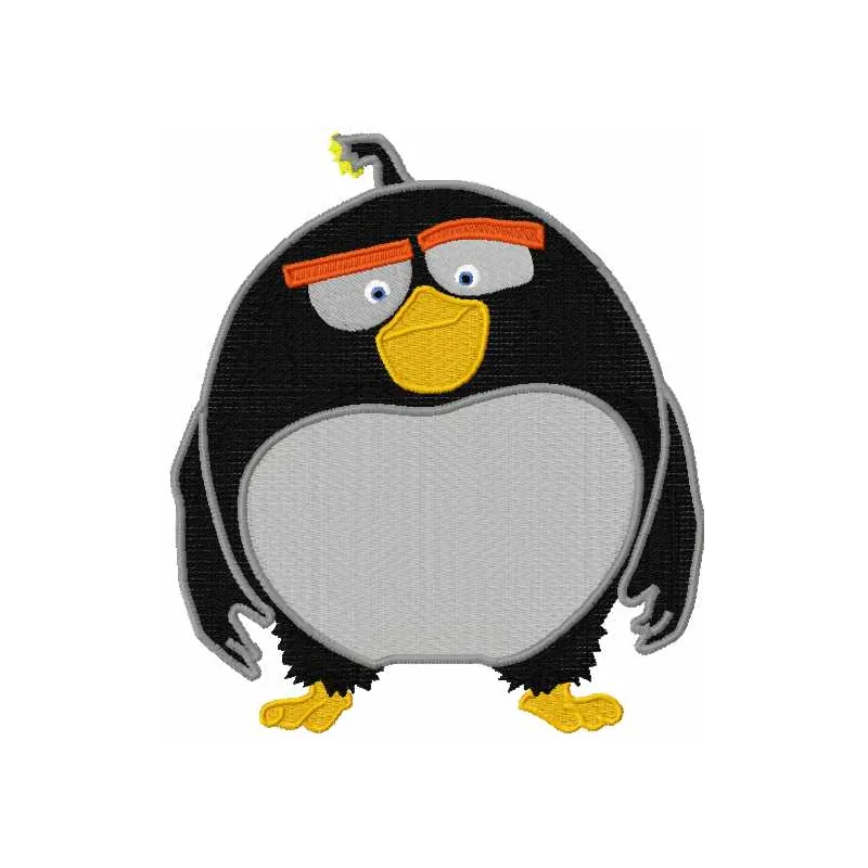 Black bird embroidery design from the Angry Birds collection, showcasing a detailed stitched motif for creative projects.