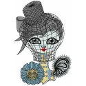 Strange doll embroidery design showcasing a whimsical stitched motif for girls and women, perfect for creative projects.
