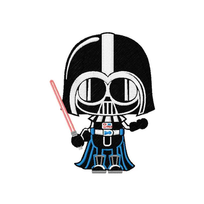 Chibi Darth Vader embroidery design featuring a cute, cartoonish version of the iconic Star Wars character.