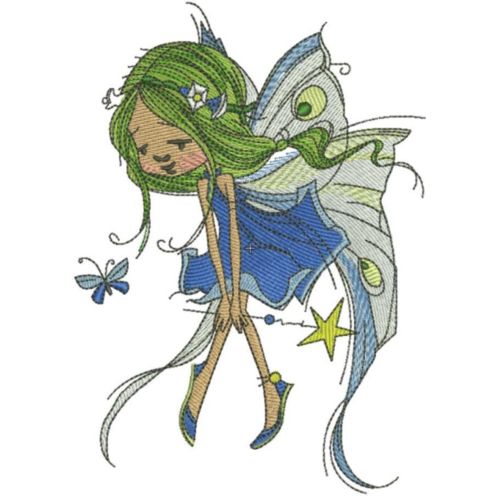 Green Fairy with magic wand embroidery design - Embroidery Design