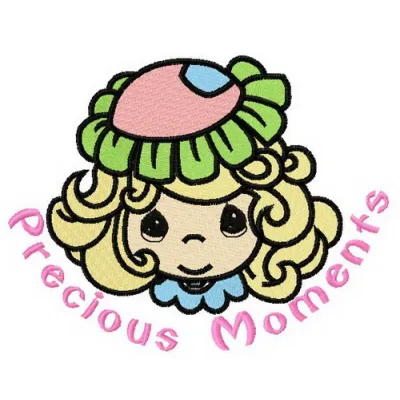 Embroidery design featuring a girl wearing a flower hat, perfect for adding charm to various stitching projects.
