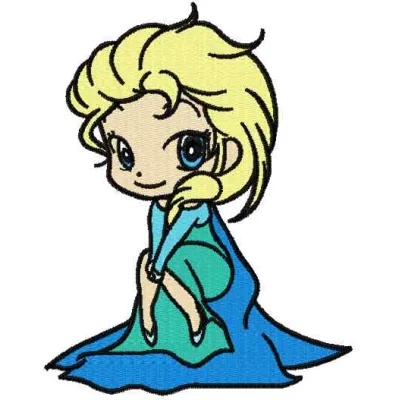 Elsa Frozen chibi 2 embroidery design showcasing a whimsical character for creative stitching projects.