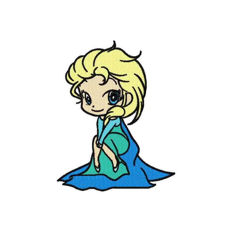 Elsa Frozen chibi 2 embroidery design showcasing a whimsical character for creative stitching projects.