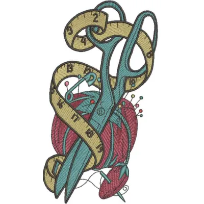 Preview of scissors and needle bar embroidery design, perfect for crafting on tote bags and t-shirts.