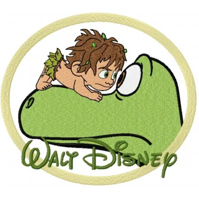 Arlo and Spot 2 embroidery design featuring characters from The Good Dinosaur, ideal for kids' apparel and gifts.