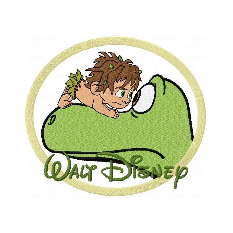 Arlo and Spot 2 embroidery design featuring characters from The Good Dinosaur, ideal for kids' apparel and gifts.