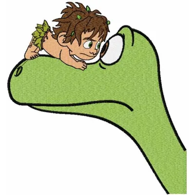 Arlo and Spot embroidery design from The Good Dinosaur, showcasing a delightful stitching pattern for creative projects.