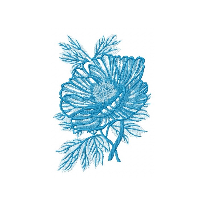 Blue peony embroidery design - Embroidery Design