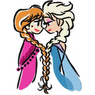 Anna Elsa color sketch embroidery design - Embroidery Design