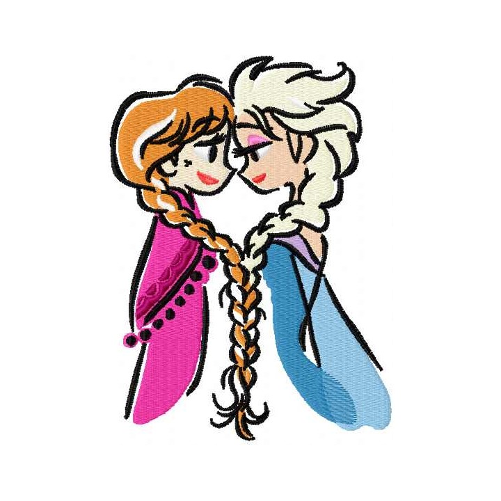 Anna Elsa color sketch embroidery design - Embroidery Design