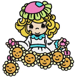 Girl with sunflowers embroidery design - Embroidery Design