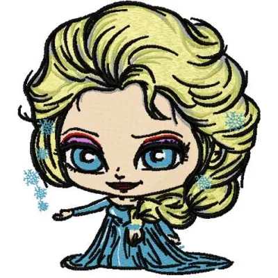 Elsa Chibi embroidery design featuring a cute, stylized character from Frozen for stitching on various fabrics.