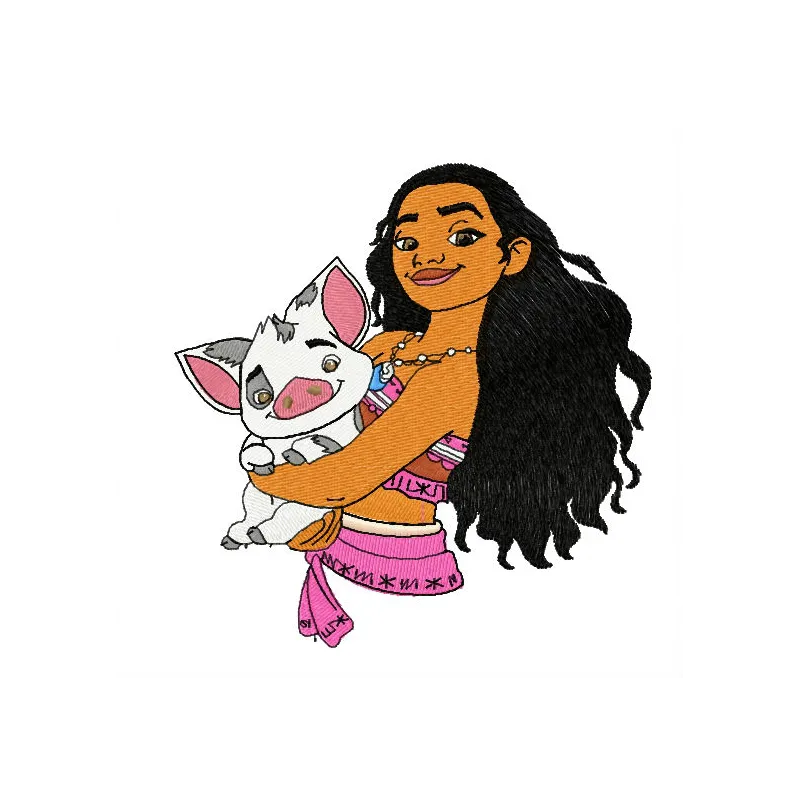Preview of Moana and Pua 4 embroidery design, featuring vibrant characters for delightful stitching projects.