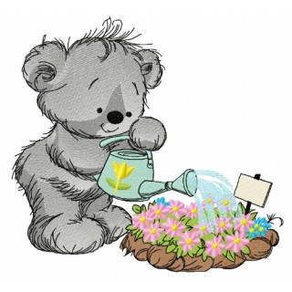 Teddy bear with watering can 6 embroidery design - Embroidery Design