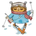Owl skiing embroidery design featuring a whimsical owl on skis, ideal for adding charm to apparel and home decor.