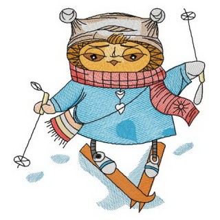 Owl skiing embroidery design - Embroidery Design