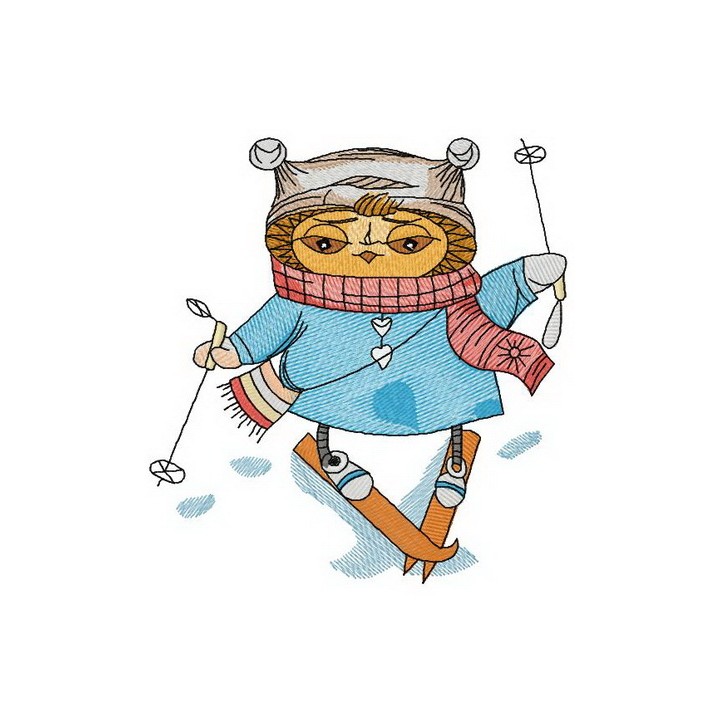 Owl skiing embroidery design - Embroidery Design