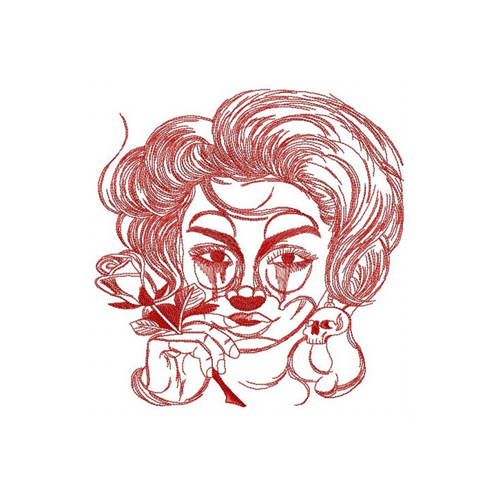 Crying lady sketch embroidery design - Embroidery Design