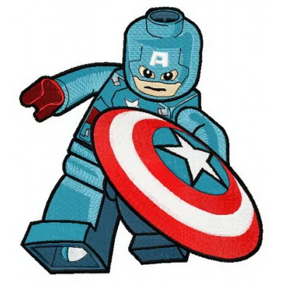 Preview of the Lego Captain America embroidery design, showcasing a fun and vibrant stitched motif for creative projects.