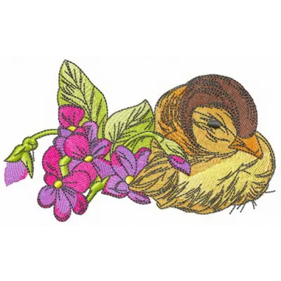 Sleepy duckling embroidery design featuring a cute, relaxed duckling, perfect for farm-themed projects.