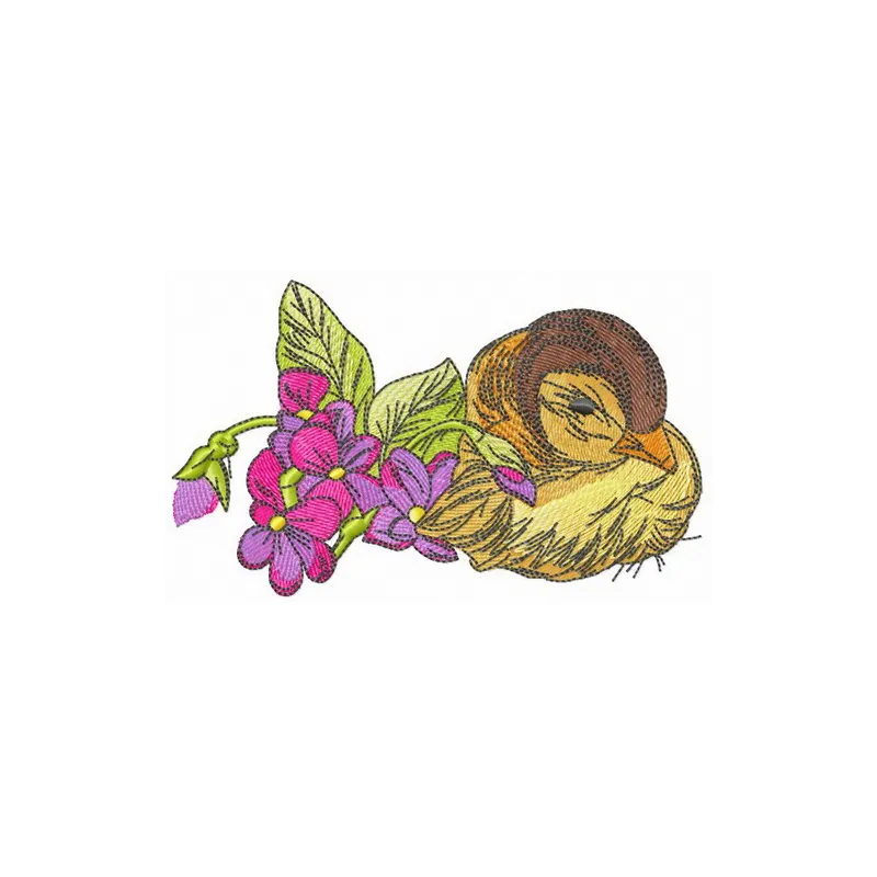 Sleepy duckling embroidery design featuring a cute, relaxed duckling, perfect for farm-themed projects.