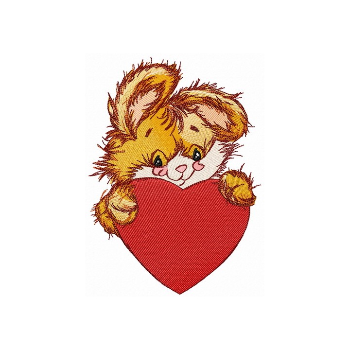 Bunny with big heart embroidery design - Embroidery Design