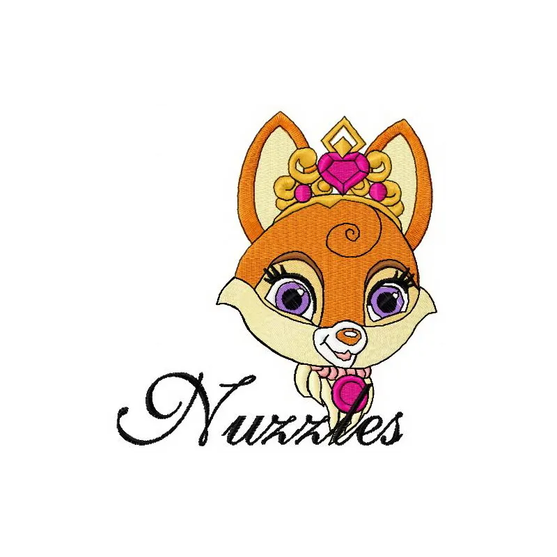 Preview of the Nuzzles 2 embroidery design featuring adorable palace pets, perfect for stitching on baby onesies or pillows.