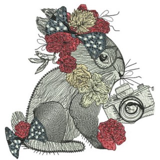 Bunny with flower decoration embroidery design - Embroidery Design