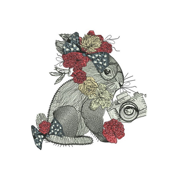 Bunny with flower decoration embroidery design - Embroidery Design