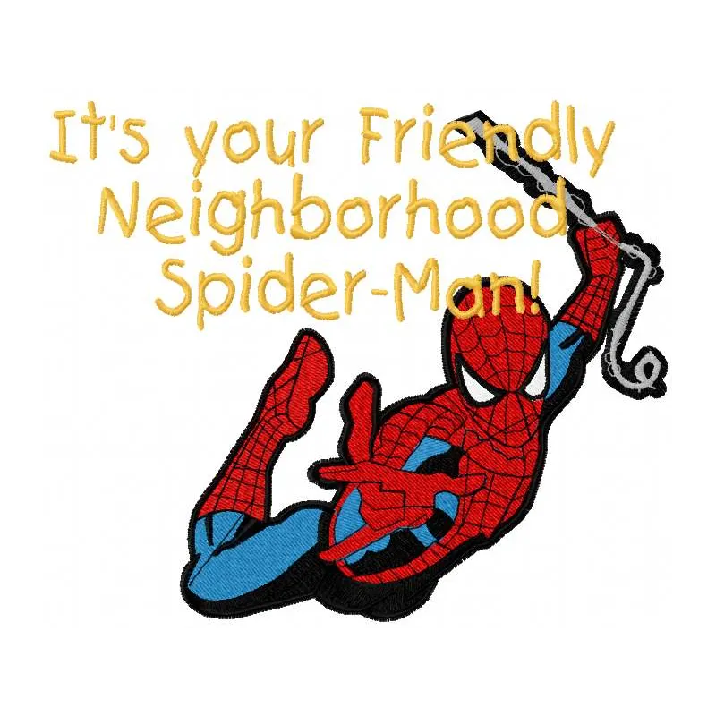 Preview of Neighborhood Spider-Man embroidery design showcasing a dynamic superhero motif for stitching projects.