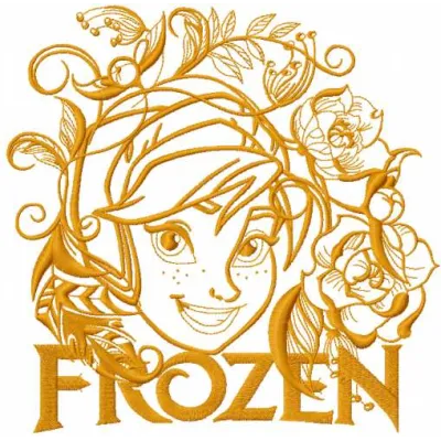 Anna gold summer embroidery design featuring a whimsical Frozen theme, perfect for stitching on clothing and accessories.