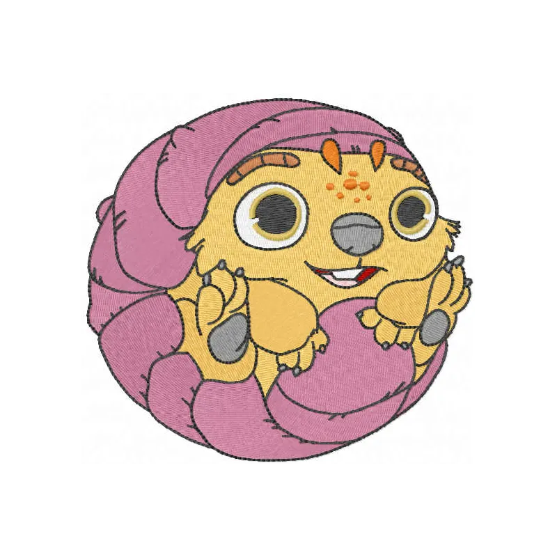 Baby Tuk Tuk embroidery design showcasing a charming character from Raya and the Last Dragon for creative stitching projects.